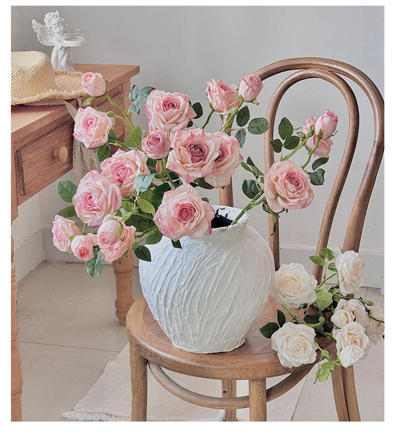 Vintage Burnt Edge 3-Head Rose Oil Painting Style Artificial Flowers Dried Flowers Handheld Bouquet Fake Flowers Decoration Photo Props