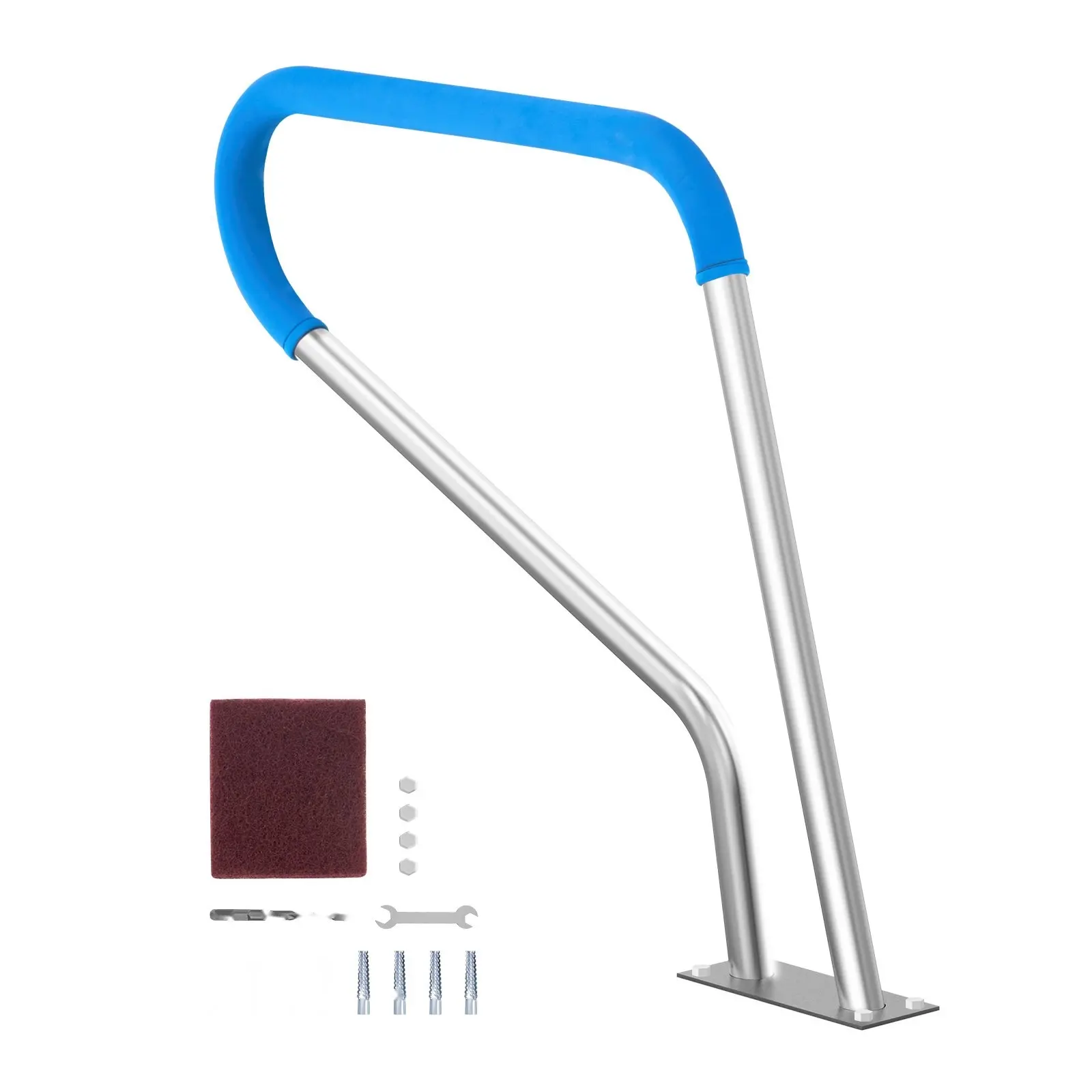 Stainless Steel Pool Handrail - 39 x 32 inch Rust-Proof Grab Bar with Base Plate, Grip Cover, Durable Welded Construction, Indoor/Outdoor Use for Pools, Water Park, Concrete/Tile, Easy Assembly Required with Instructions (Adults)
