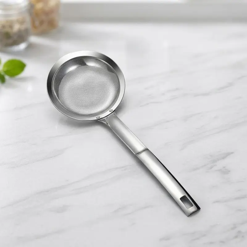 🥄 Stainless Steel Fine Mesh Skimmer Spoon ｜ Heavy Duty Fat Strainer & Oil Filter Ladle for Hot Pot, Soup & Frying Kitchen