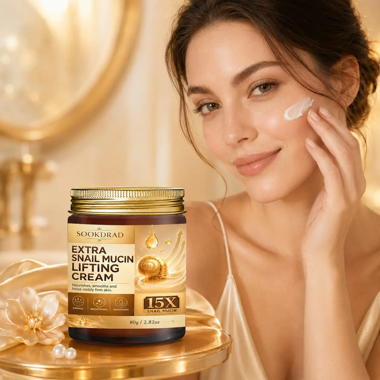 Extra Snail Mucin Lifting Cream, 15X Snail Mucin, nourish skin, smooth texture, firm skin, brighten complexion, smoothing, daily facial care, all skin types, 80g/2.82oz