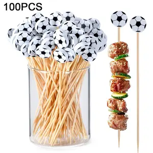 100PCS Soccer Toothpicks, 5 Inch Bamboo Cocktail Picks, Soccer Cocktail Picks, Soccer Decor Toothpicks Sticks, Skewers for Appetizer Charcuterie Accessories, Bamboo Toothpicks for Sports Catered Event Birthday Themed Party Decorations