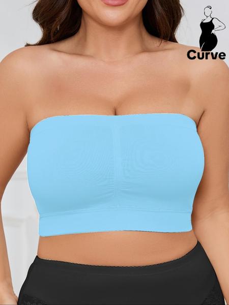 【Plus Size】 Solid Color Strapless Crop Tube Bra, Casual Comfortable Breathable Seamless Bra for Daily Wear, No Padding,Women's Lingerie for All Seasons