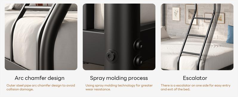 Bunk Beds Twin Over Full Size, More Sturdy Heavy Duty Metal Bunk Bed with Angled Ladder for Teens and Adults, Used for Spaces-Saving, Apartment or Dorm, Noise Free & Easy Assembly, Black