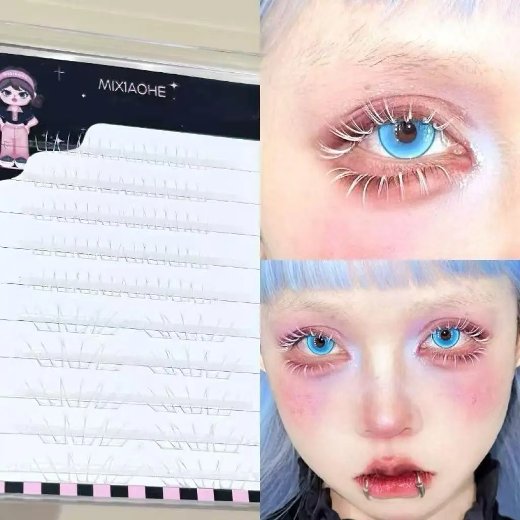 White Cat Claw Under Lashes thin clear stem, anime cosplay spiky false eyelashes for y2k cool girl makeup