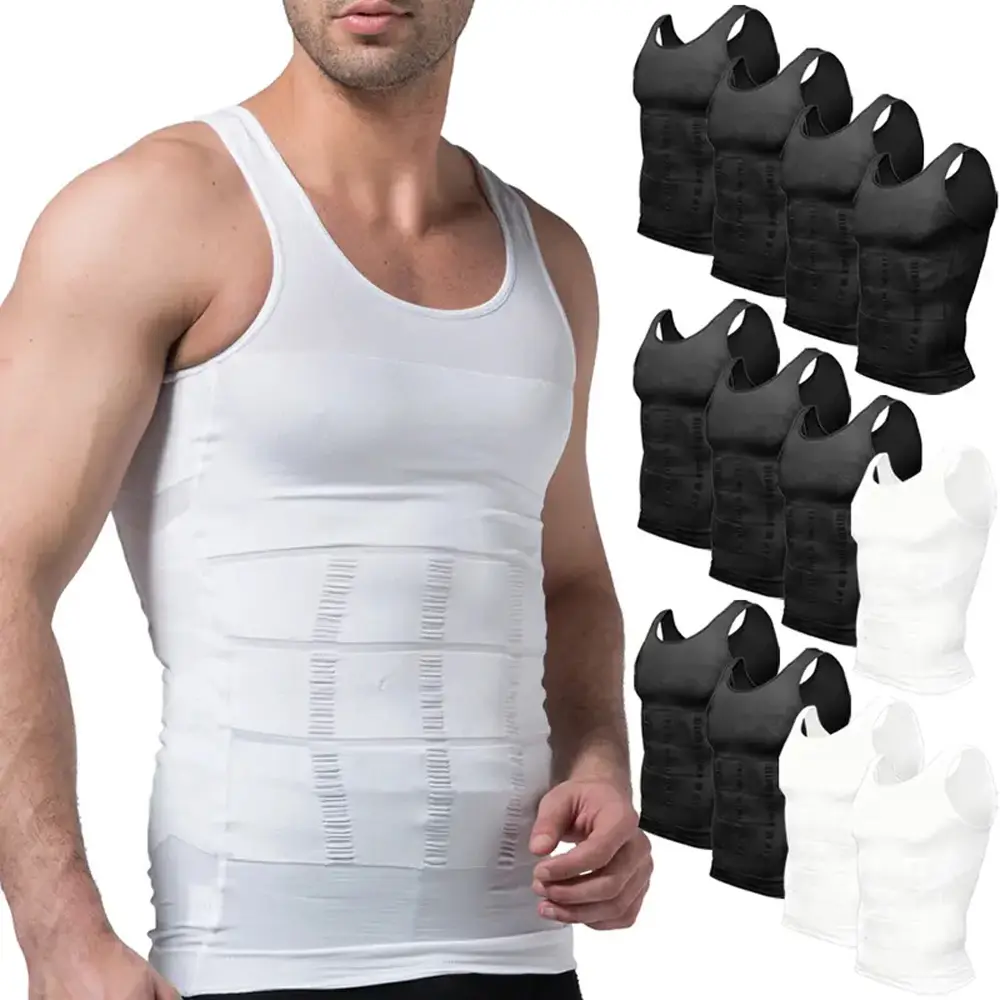 Men's 2-3 Pack Crew Neck Compression Tank Top - Slim-Fitting Sleeveless Tummy Control Body Shaper, Stretchy Athletic Vest, Athletic Wear