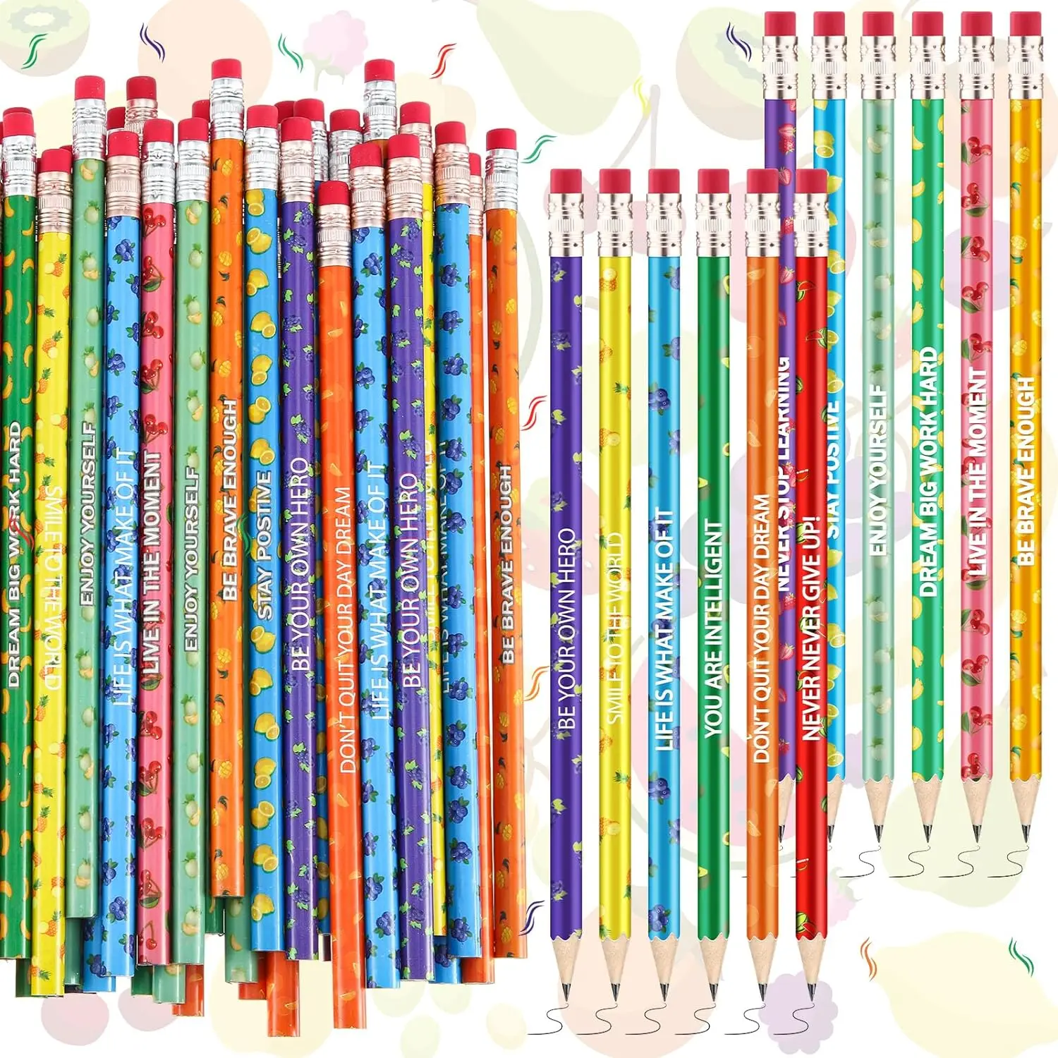 24 count Scented Pencils Bulk for , Inspirational | Motivational Cute Fun Fruit  Graphite Pencils, with Erasers, School Classroom Office Students Girls Boys Gifts Supplies