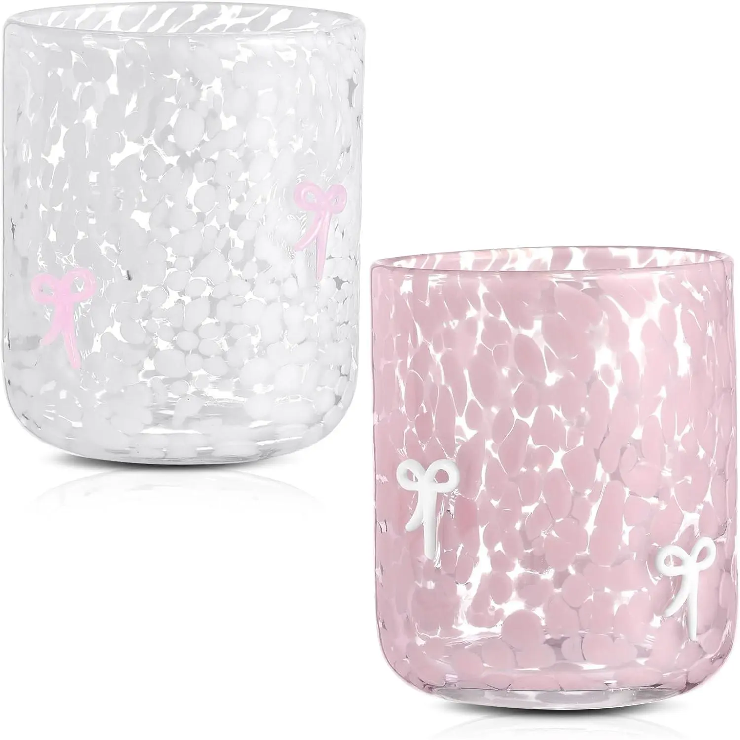 2 Pack Bow Icon Juice Glasses  Aesthetic Glass Cups 14 oz Double Old Fashioned Icon Handblown Stemless  Glasses Cute  Glass Drinking Cups for Party Supplies Gifts