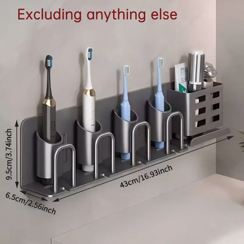 Wall-Mounted Toothbrush Holder, No-Drill Installation, Multi-Color with Storage Slots, Space-Saving Bathroom Organizer, Modern Design