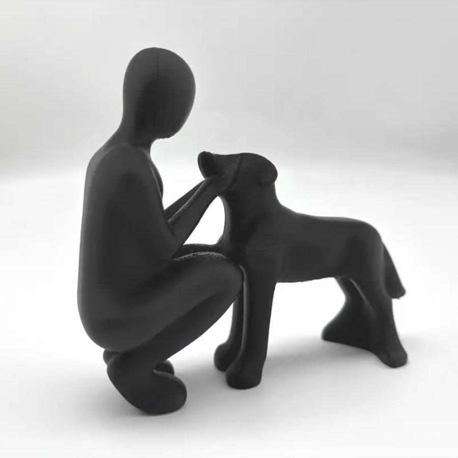 Man & Dog Friendship Statue, Dog Lover Desk Decor, Pet Memorial Gift