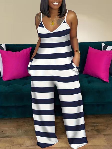 Women's Striped Print Cami Jumpsuit, Casual Sleeveless Overalls Jumpsuit for Summer, Fashion Women's Clothing for Daily Wear
