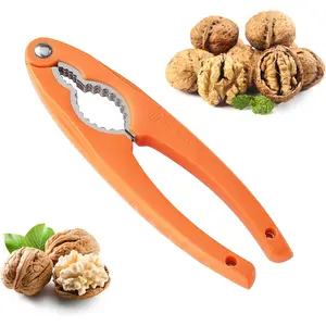 Stainless Steel Nut Crackers for All Nuts, Heavy Duty Nutcracker Tool for Walnet, Pencan, Chestnut, Crab, Lobster and More, Ergonomic Handle (Orange)