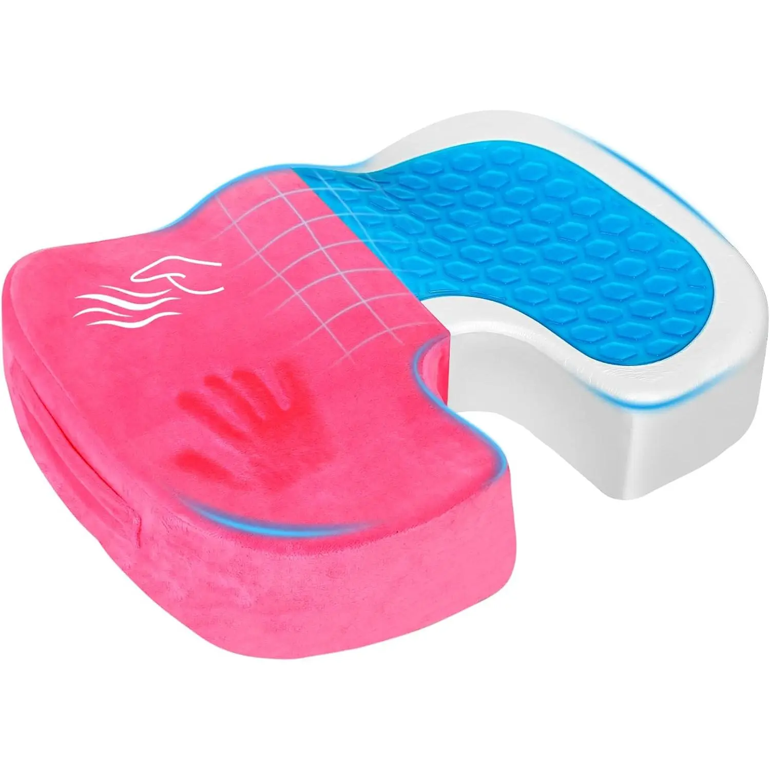 Velvet Contoured Gel Seat Cushion for Car & Desk - Single User Pain Relief Pad with Large Surface for Tailbone, Sciatica, Coccyx, Butt, Lumbar Support, Pink