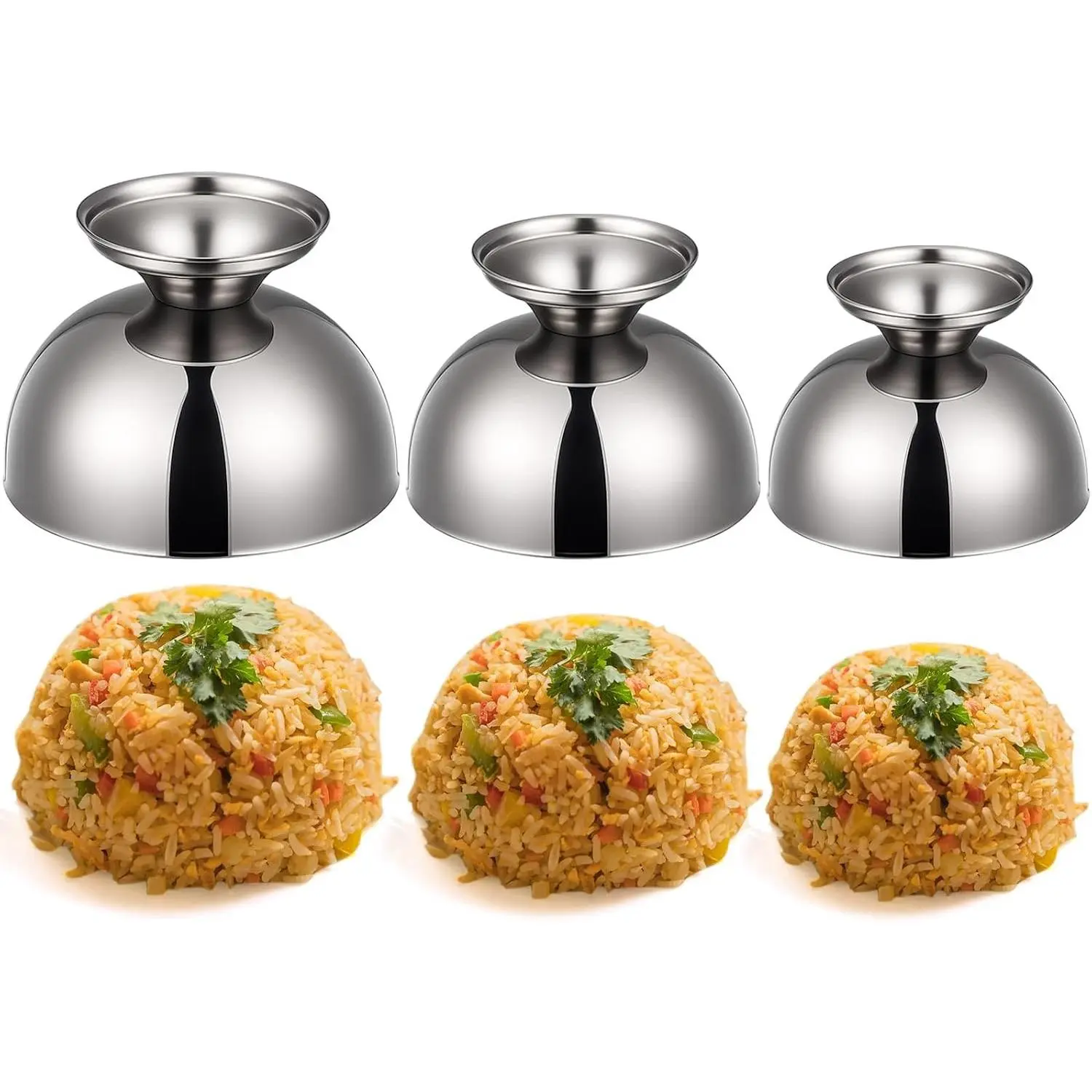 3 Pcs Stainless Steel Round Rice Press Mold, Fried Rice Egg Sushi Shaper with 3 Sizes, Silver Food Molding Tools for Home Restaurant Plating Decoration, 5.41oz/6.76oz/10.14oz