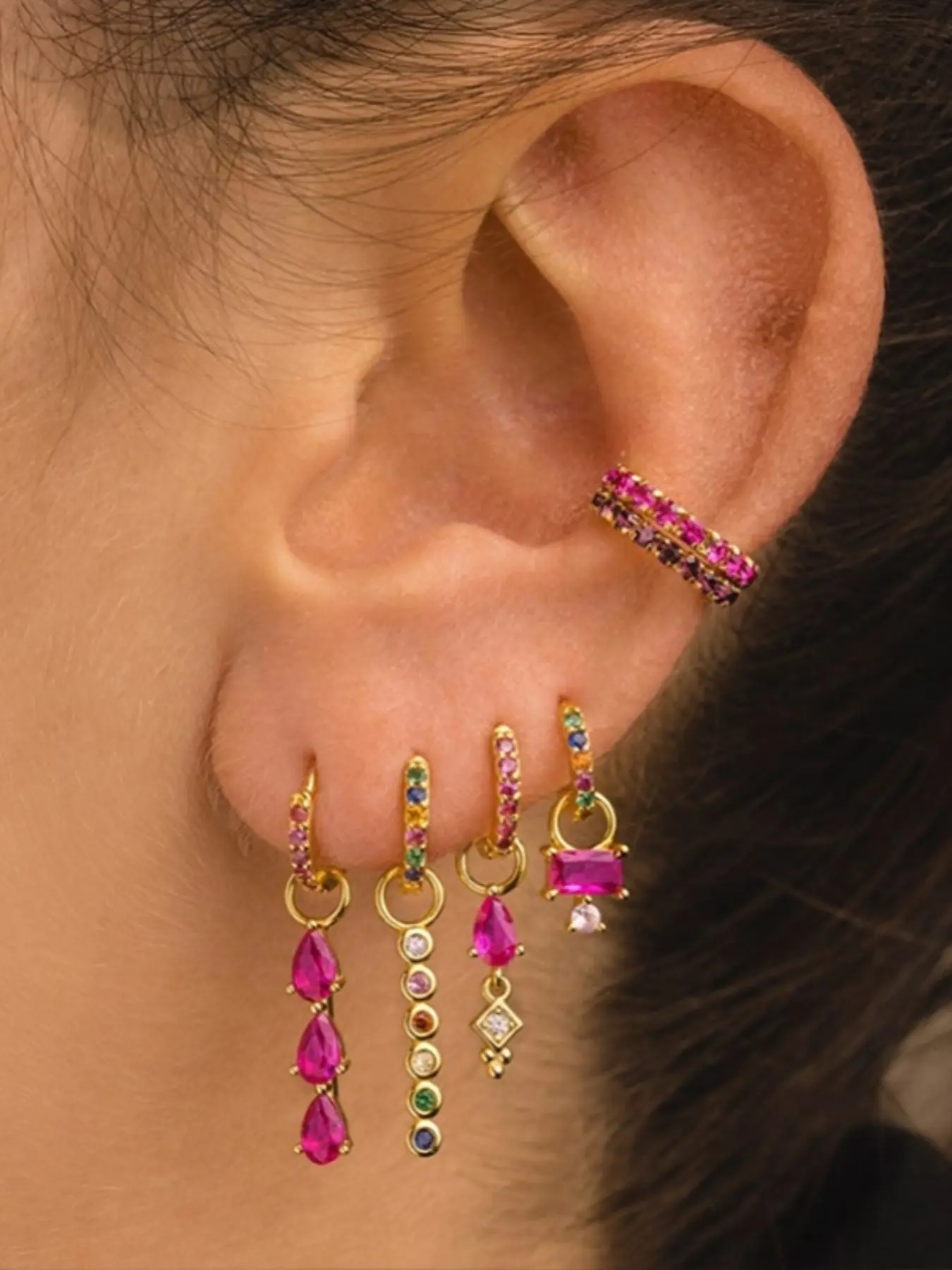 6 Pcs Copper Color Zircon Teardrop Earring Set, Earring Stack, Vintage Y2K Boho Style, Hook Earrings, Long Dangle, All Seasons, Versatile Jewelry
