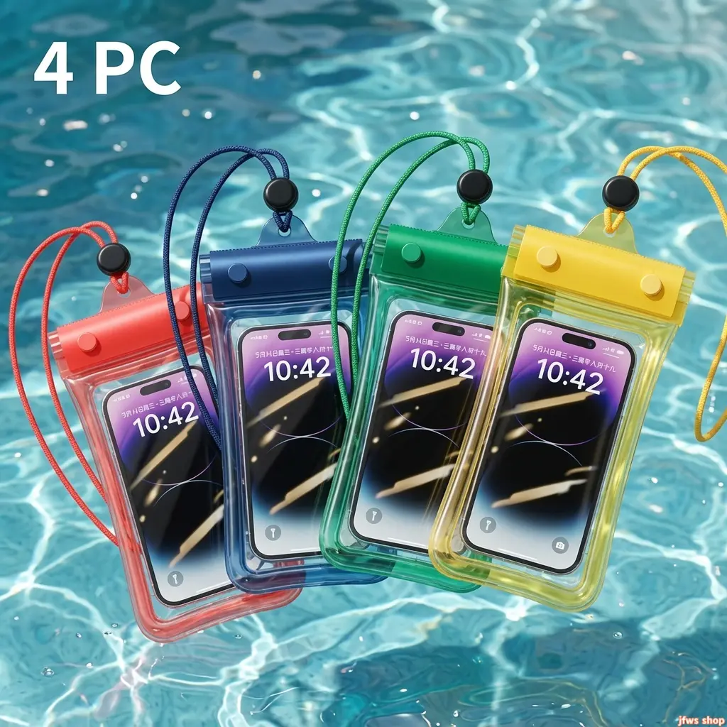 4-Pack Waterproof Phone Pouch, Floating IPX8 PVC Protector with Airbag, Touch-Friendly Universal Case for Smartphones up to 6.7-inch with Adjustable Lanyard, Accessories, Cover, Protection, Pvc Window, Water Enthusiasts travelessentials