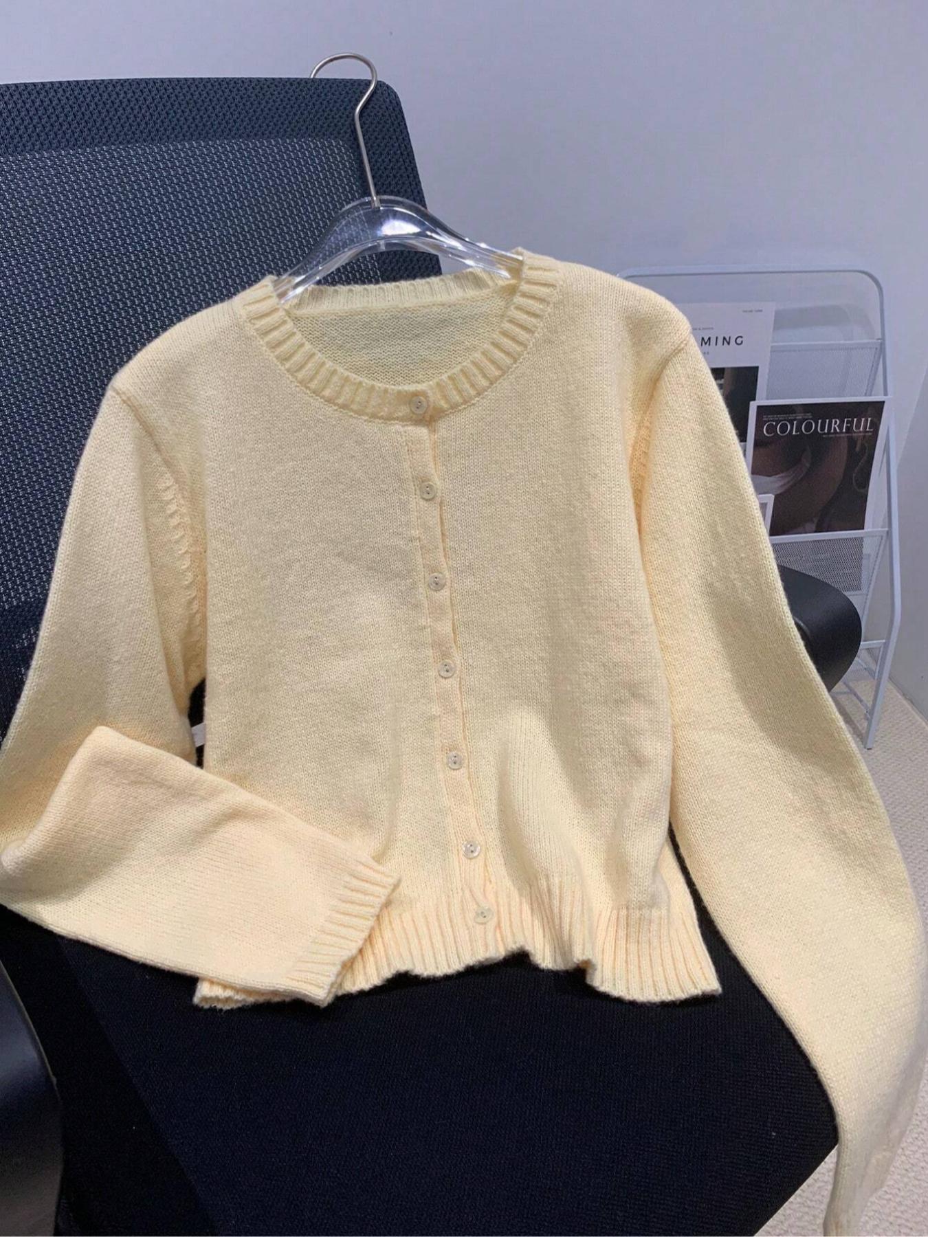 Women's Solid Color Button Front Cardigan, Casual Long Sleeve Knitwear for Spring & Fall, Fashion Women's Knit Clothing for Daily Wear