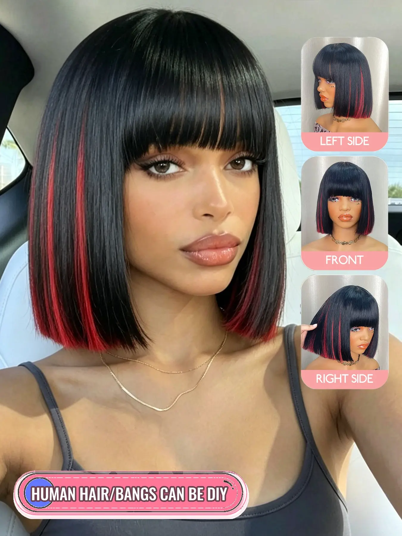 Human Hair Straight Bob Wig with Bangs, 10 Inch Full Machine Made Wig, Classic Short Bob Style, Soft Smooth Human Hair, Lightweight Comfortable Fit, Ready for Everyday Wear, Work, Travel and Weekend Looks for Women