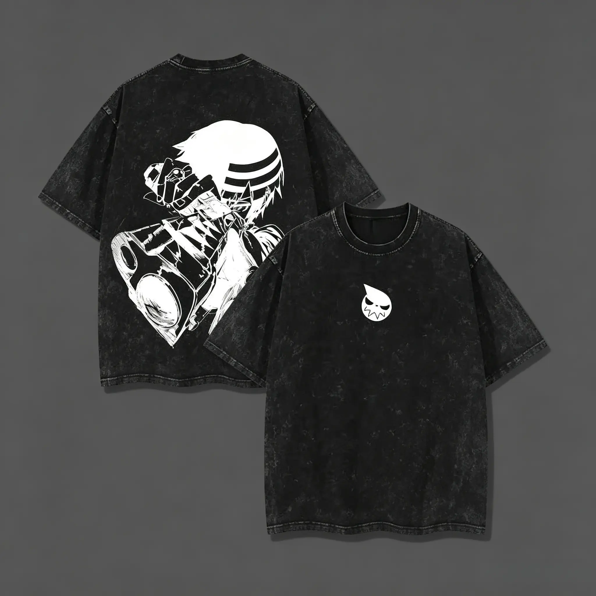 Anime Soul Eater Death The Kid  Print T-shirt Men Women Tshirts Short Sleeve Cotton Clothing Retro Washed T Shirt Harajuku Tops