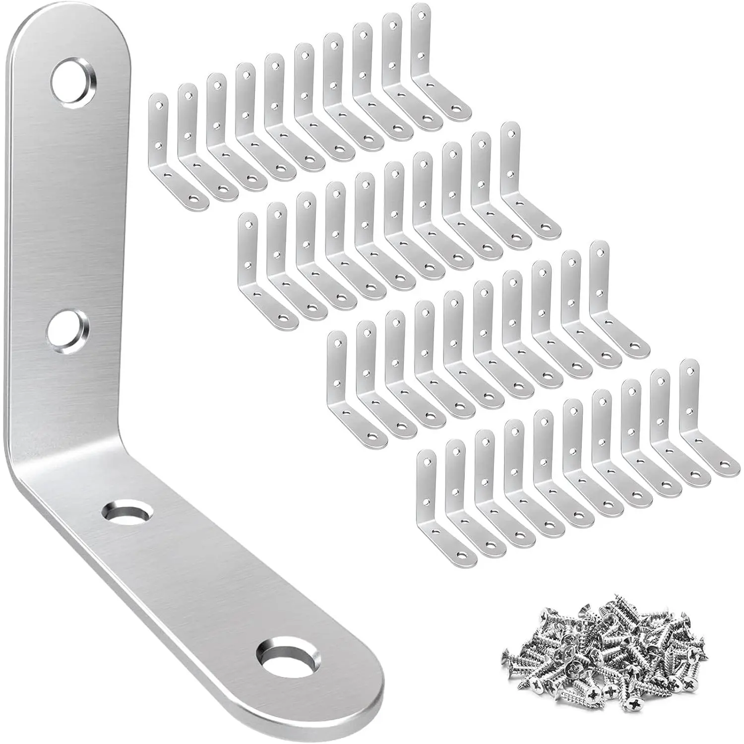 40 count L Bracket Stainless Steel Corner Brace Sets, 90  Right Angle Shelf Brackets with Screws for  Furniture, Chairs, Table, 50mm x 50mm, , 2 Inch