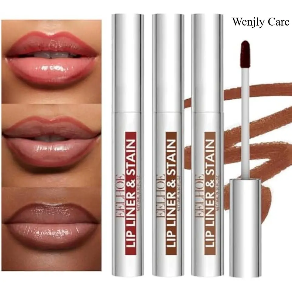 Wenjly Care 3PCS Peel Off Lip Liner Lipstick Makeup, Chestnut Nude Brown Peel Off Lipgloss for Women Magic Lipstick 24 Hours Original Lip Liner Makeup Stain