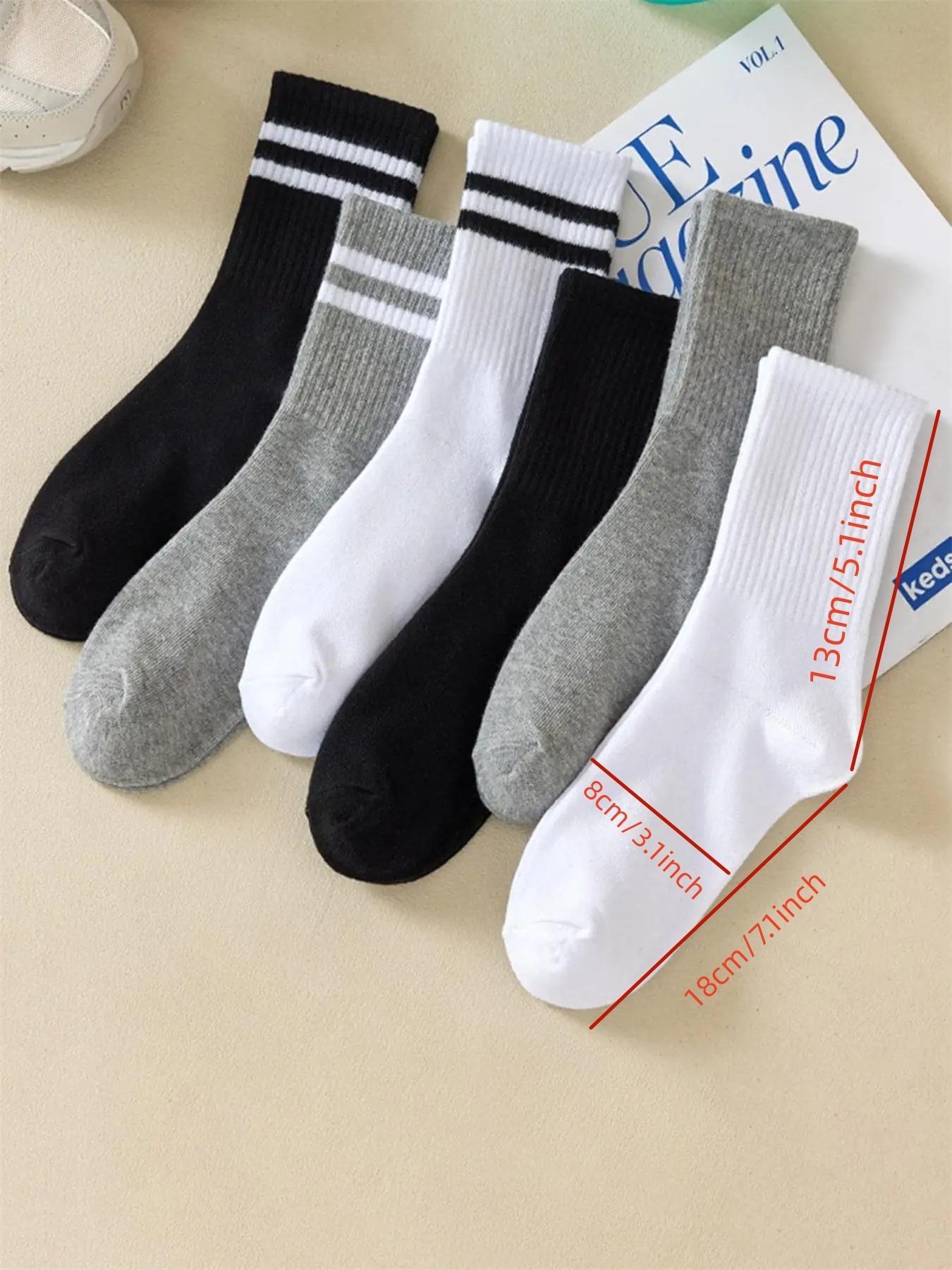 Striped Print Crew Socks, Mid-calf Socks, Athletic Running Socks, Multi-pack Mid Tube Socks, Basic Essential Knit Socks, Versatile Street Style Womenswear