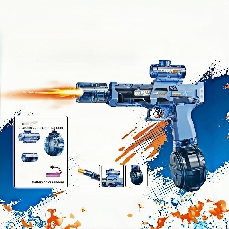 Electric Water Gun with LED Light, Automatic Squirt Watergun, Strong Outdoor Toy for Kids, Summer Fun, Perfect Father's Day Gift, Built-In Lithium Battery