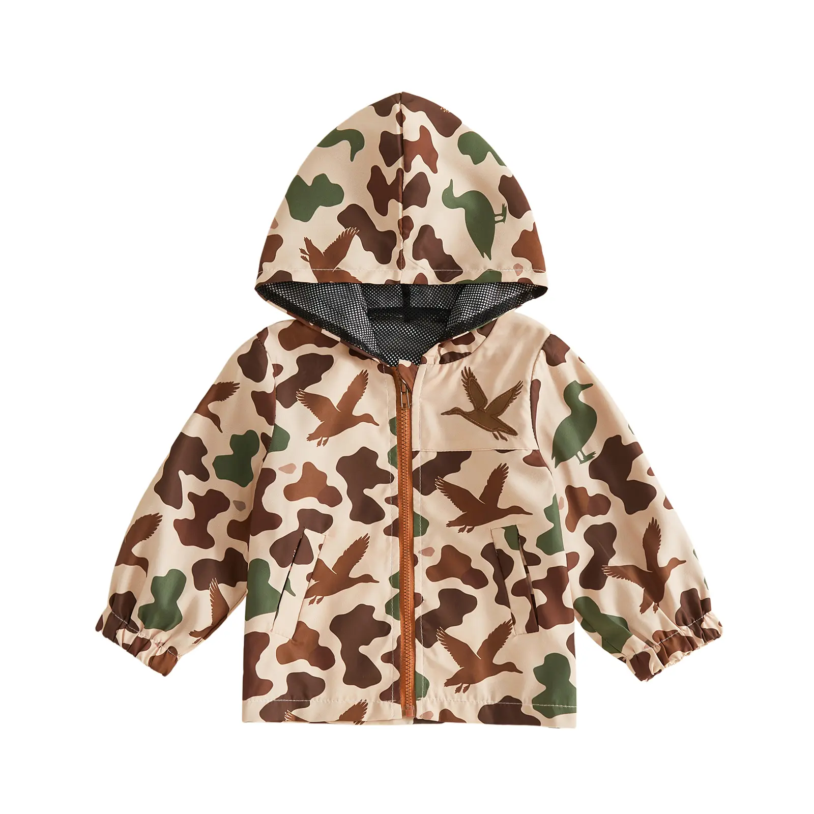 Toddler Boy Hooded Windbreaker Jacket Long Sleeve Front Zipper Camo Coat Cute Casual Outwear