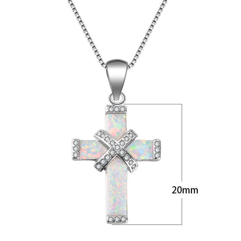 Luxury White Cross Necklace with Opal & Rhinestones, Exquisite Gift Box, Women's Daily & Holiday Jewelry, Ideal Birthday Gift