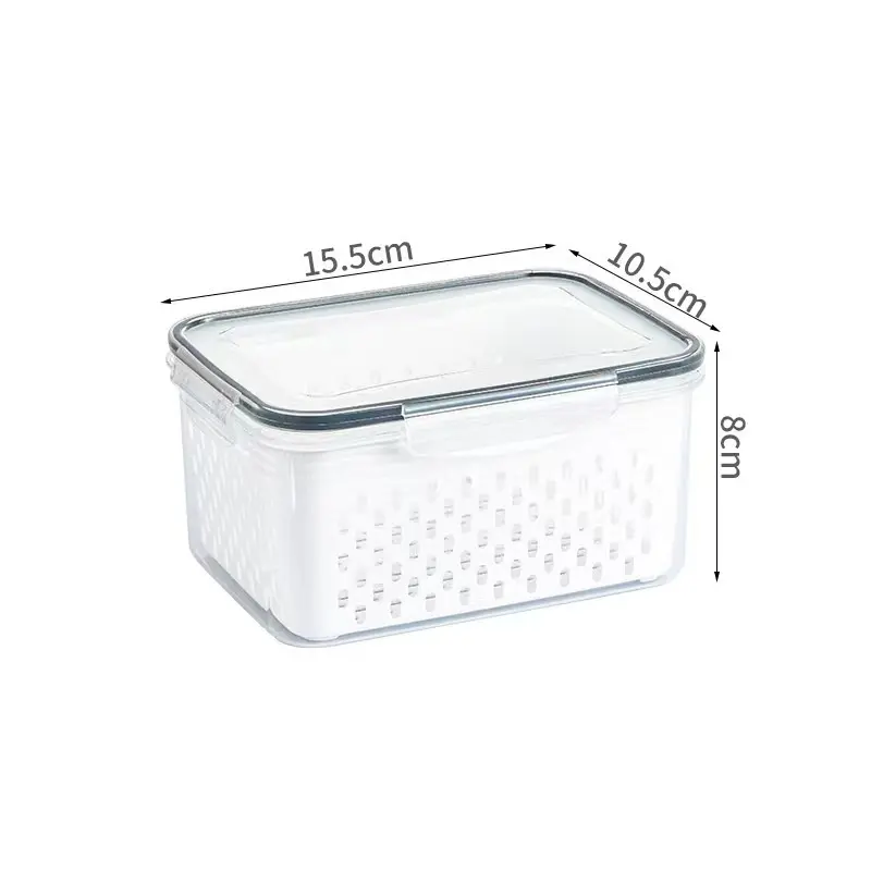 Stackable BPA-Free Fridge Storage Organizer Containers with Removable Colander, Airtight Leakproof Kitchen Meal Prep Containers for Fruit, Salad, Berry, Lettuce, Vegetables, Meat-6.1x4.1x3.15in-YY2