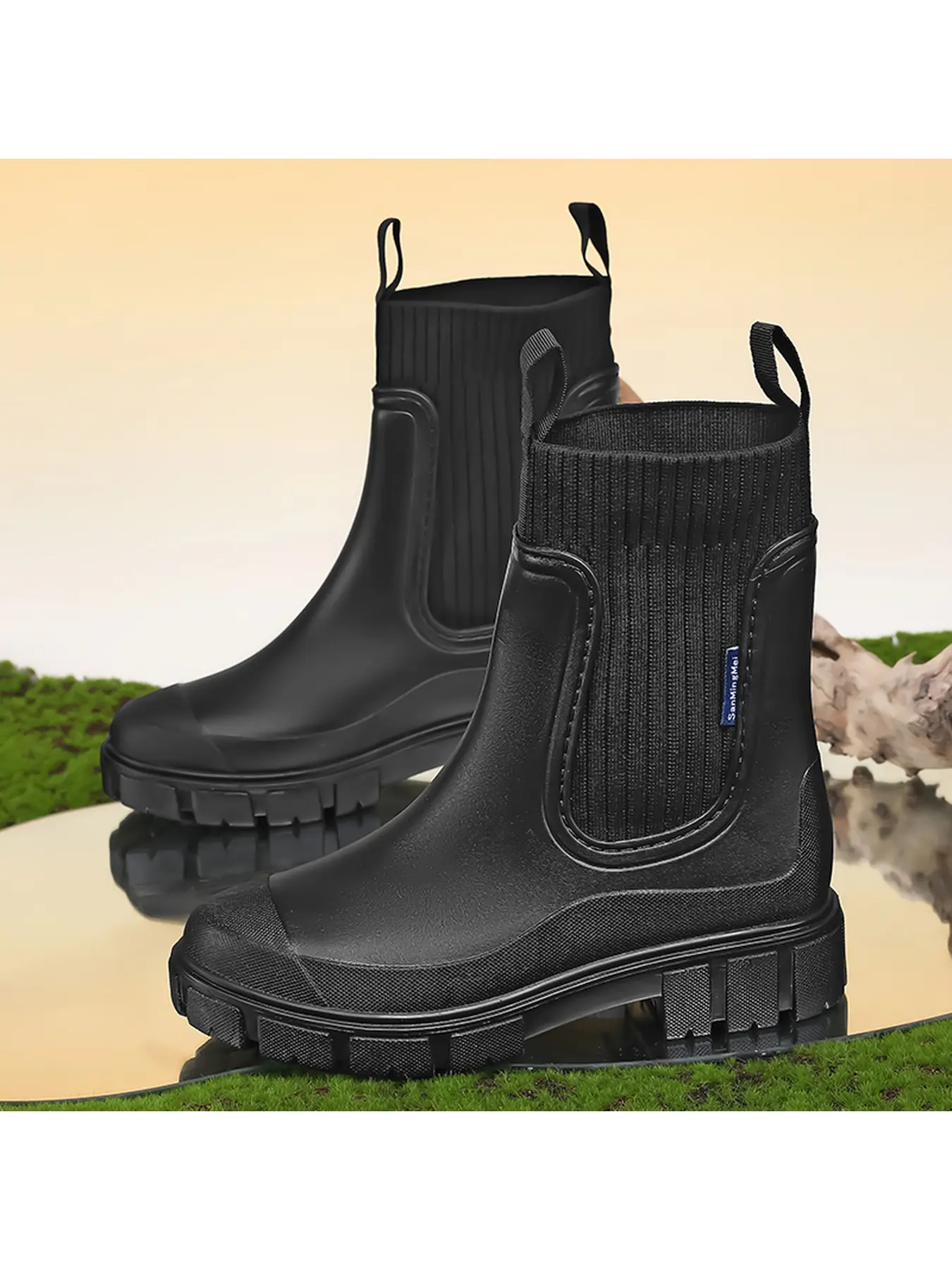 Women's Fashionable Solid Color Rain Boots, Casual Waterproof Non-slip Sock Boots for Daily Wear, Female Versatile Trendy Shoes for Outdoor Walking, Casual Ankle Boots