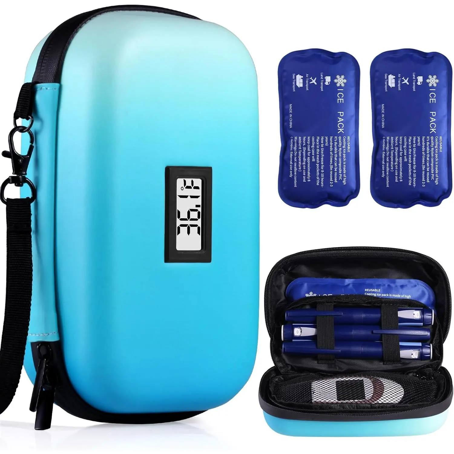 TSA Approved Travel Cooler Bag for Medication with Temperature Display, Refrigerated Storage Case, Includes 2 Ice Packs, Includes Ice Packs