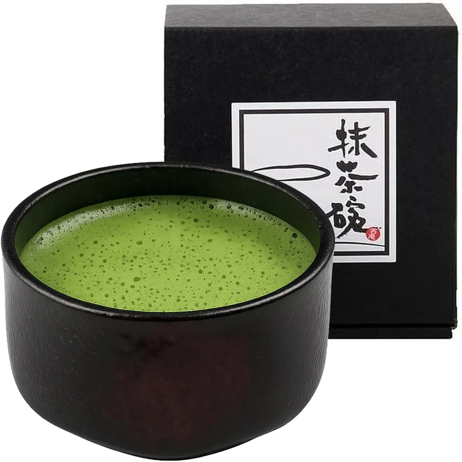 Japanese Matcha Porcelain Chawan Bowl - Ceremony Use Green Tea Bowl, Black/Red Colors, Made in Japan