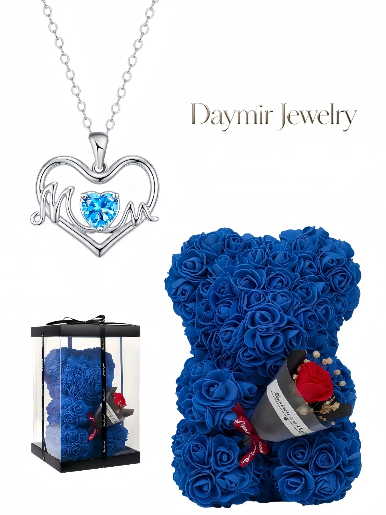 MOM Hidden Love Necklace, stylish dopamine-style luxury pendant with colorful elegant gemstones. Packaged in preserved rose bear gift box, thoughtful gifts for wives for Valentine’s Day, Mother’s Day, Christmas and all occasions.