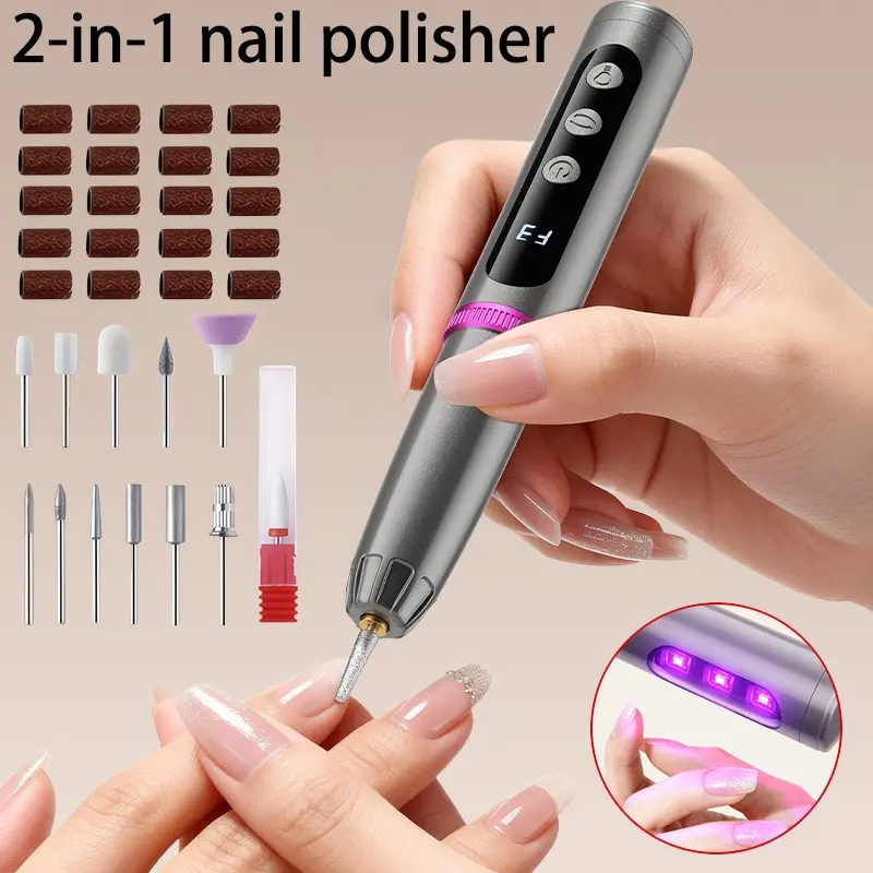 Professional Nail Polisher, Nail Care Manicure Dual Function Nail File and Dryer, Fast Grinding, 12 Different Heads, 3 Speed Settings, Type-C Charging, Nail Tool, At Home Manicure, Compact, Drying, Nail Supplies
