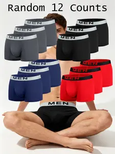 12-Pack Men's Mixed Color Boxer Briefs, Random Colors, Elastic Waistband, Soft Skin-Friendly, No Squeezing, Ideal for Students and Office Workers, Underwear