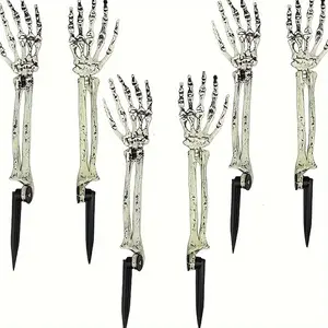 Halloween Ghost Hand Bones Decorations, Set of 2 Plastic Skeleton Hands, Garden Ground Insert Props, Right & Left Arm Design