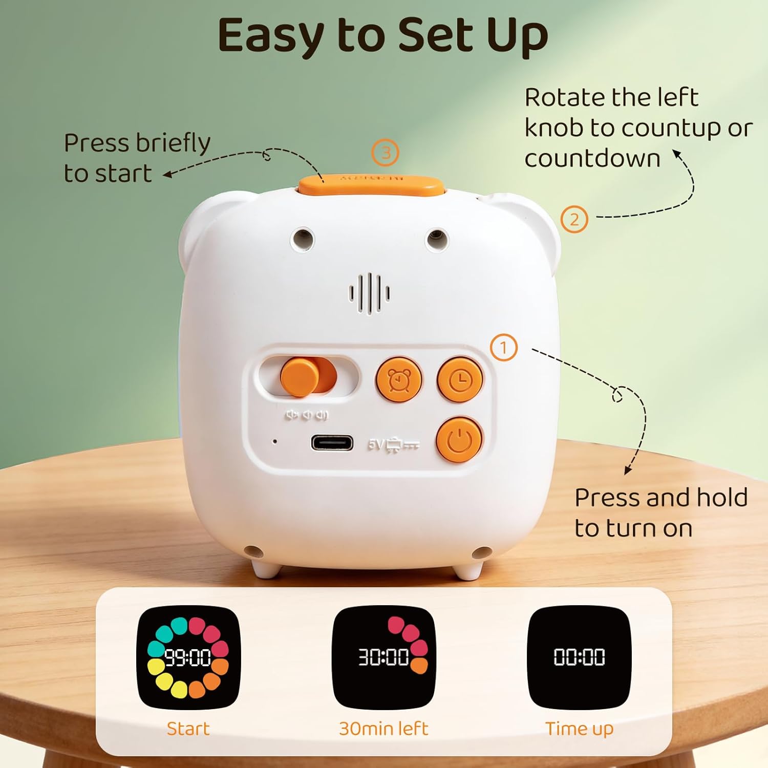 Digital Timer for , 99 Min Visual Timers with , Rechargeable Kitchen Timer Up to 10 Days, Office Scene Accurate Timing, 3 Sound Modes, Daily Use at  Classroom