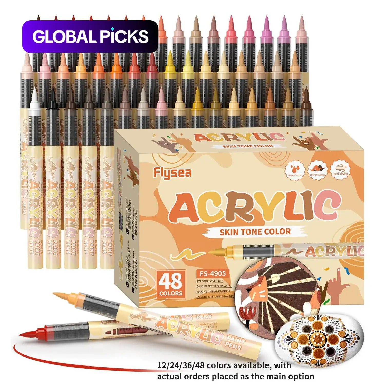 Liquid Soft Tip Acrylic Paint Markers, 12/24/36/48 Macaron Skin-Tone Colors for Students, Drawing Art Supplies, Opaque Stackable Pens #GLOBAL PICKS