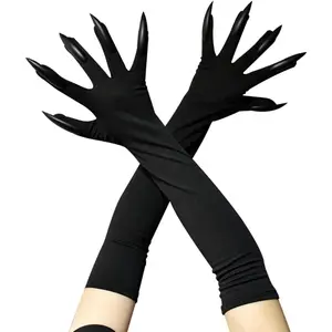 Halloween Costume Paw Gloves Witch Claw Gloves Long Gloves with Fingernails for Halloween Party Decoration Supplies