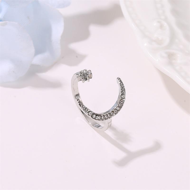 Crescent moon ring, European and American fashion star-moon ring, ethnic style star-moon open ring