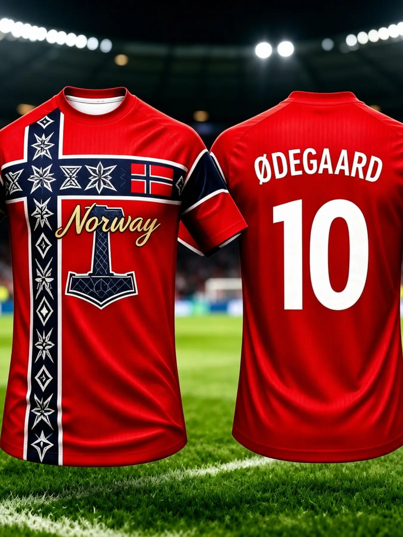 Norway Haaland Football Jersey, Braut Haaland Thor Cross Print, National Team Fan Short Sleeve Soccer Shirt, Casual Long Top