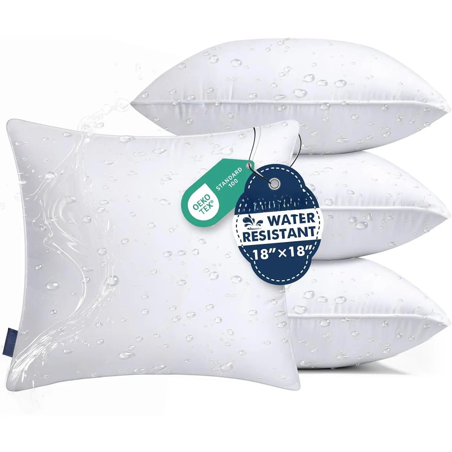Outdoor Pillows, 18 x 18 Set of 4 Water Resistant Throw Pillow Inserts, Decorative Square  Pillow for Patio, Furniture, Sofa, Bed