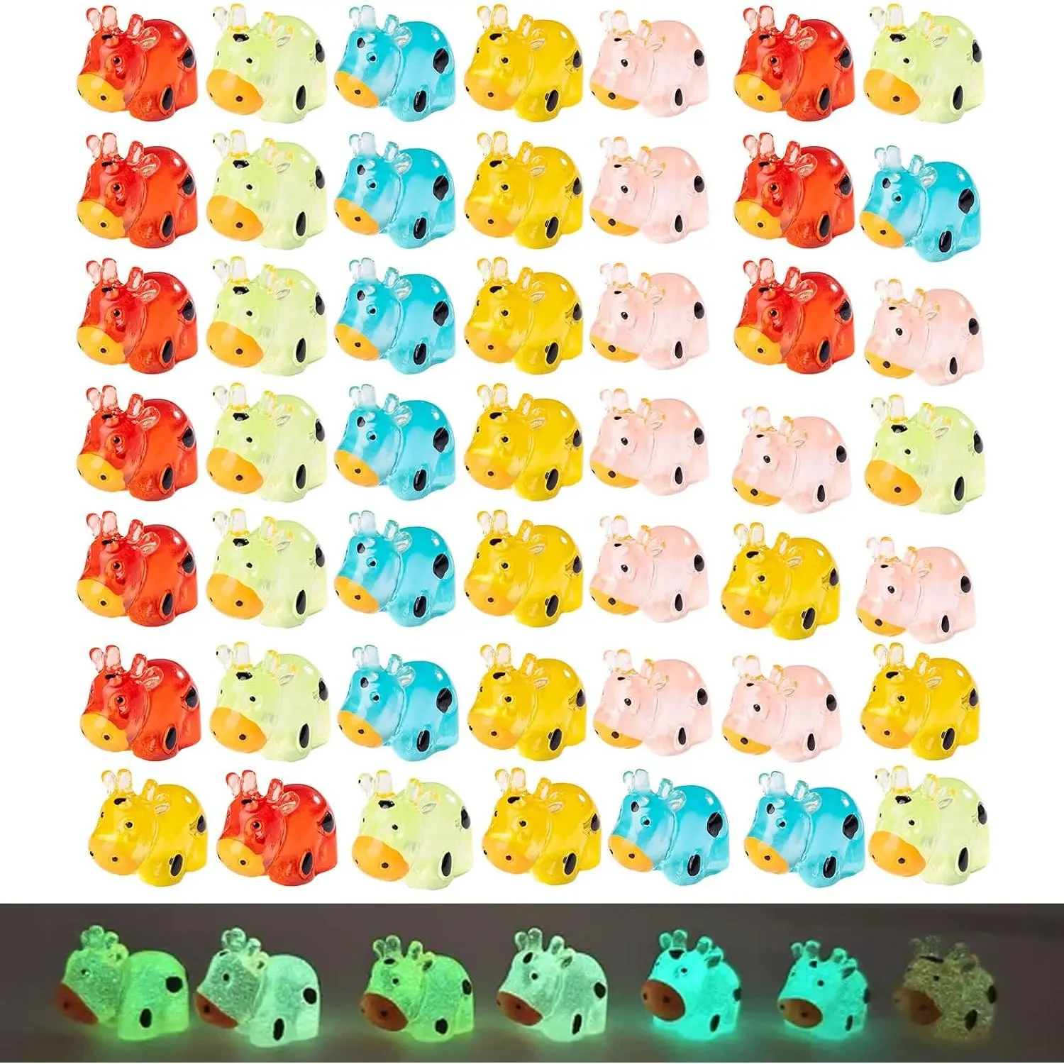 51 Pieces Synthetic Glossy Mini Cow Figurines, Cute Miniature Sculptures for Cake Decorations, Birthday Gift, Party Decor, Home Office Desk Accents, Glossy Finish