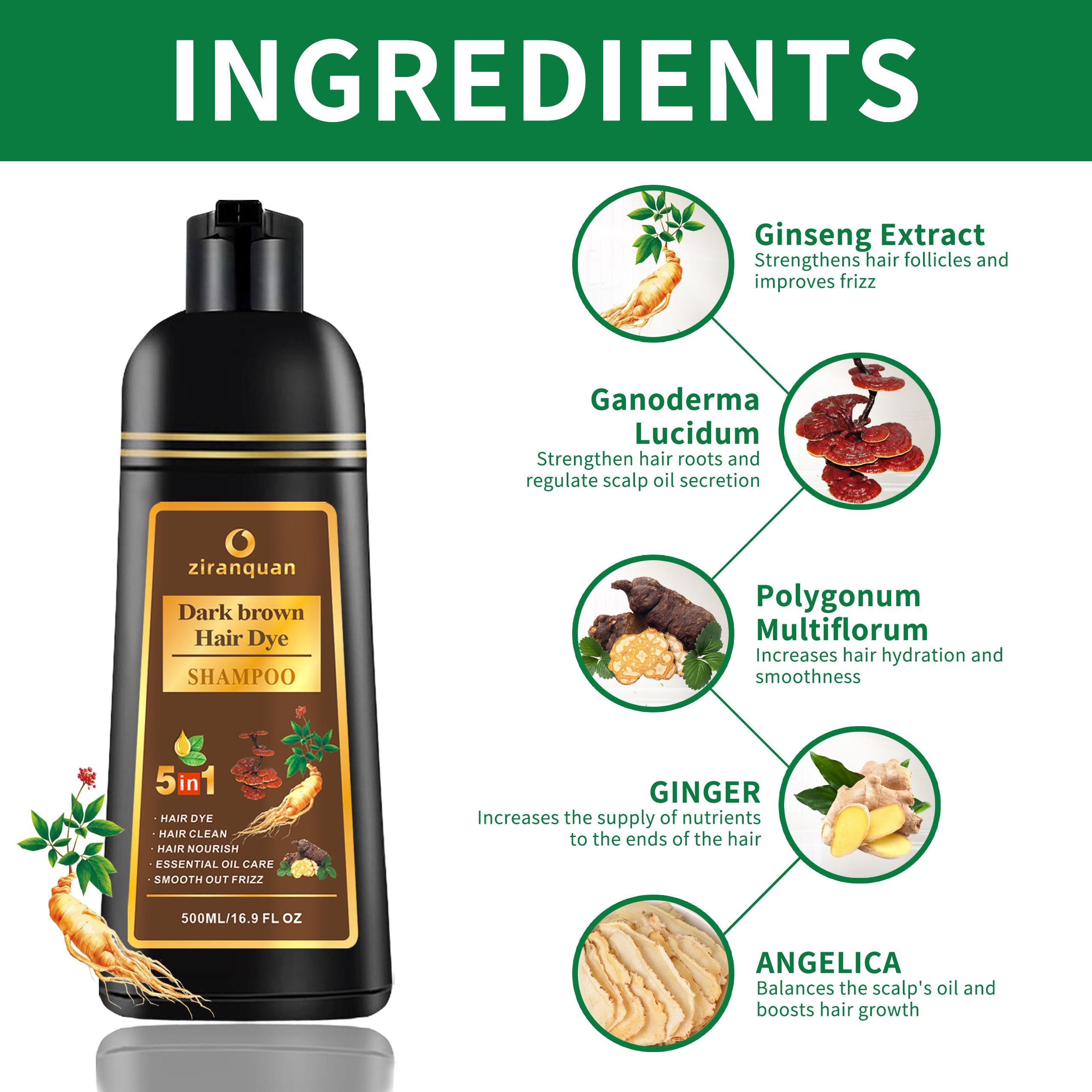 Dark Brown Hair Dye Shampoo 5-in-1 for Gray Hair Coverage, Herbal Ginseng Extract Formula, Instant 10-15 Min At Home Salon Color, Ammonia-Free & PPD-Free Color Depositing Shampoo & Conditioner for Men Women, Beard Dual Use 500ml 16.9fl oz, Hair Care, Appl