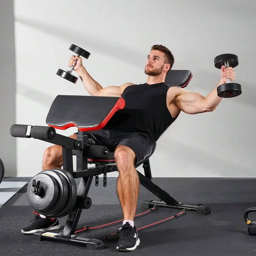 Weight Bench, 800lbs Adjustable Weight Bench Press For Full Body Workout, Exercise Sit Up Bench For Home Gym Strength Training, Flat Bench With With Leg Extension, Preacher Pad, Fast Adjustment