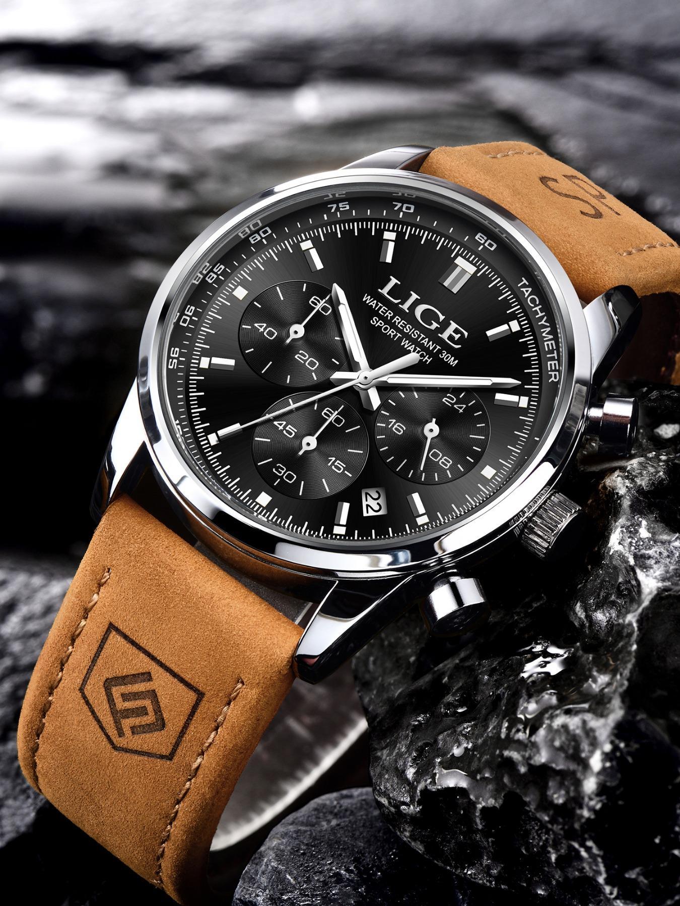 Lige Casual Gentleman Fashion Waterproof Luminous Calendar Chronograph Quartz Watch, Multiple Colors, Perfect Gift, Silver Color Lige Casual Gentleman Fashion Waterproof Luminous Calendar Chronograph Quartz Watch, Multiple Colors, Perfect Gift, Silver Color