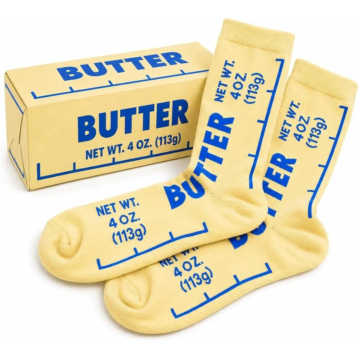 Funny Butter Food Novelty Crew Socks for Women 5-10 & Men 4.5-8.5 - Soft Cotton Blend, Unique Gift for Chefs(Gift)