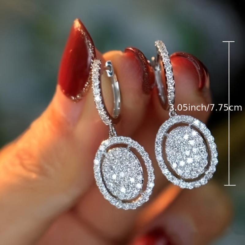 Sparkling Circular Micro-Paved Zircon Dangle Hoop Earrings - Women’s Daily Accessories, Wedding Bridal Jewelry & Valentine’s Day Gift
