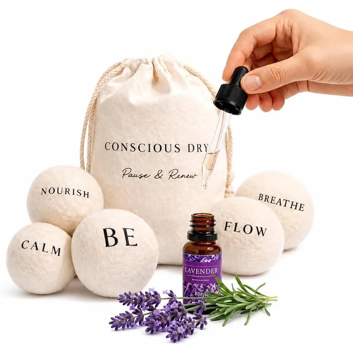 Counscious Dry  Dryer Balls XL with Lavender Essential Oil   Laundry Softener for Reducing Static Wrinkles Drying Time  Self Care Laundry Essentials with Inspirational Words