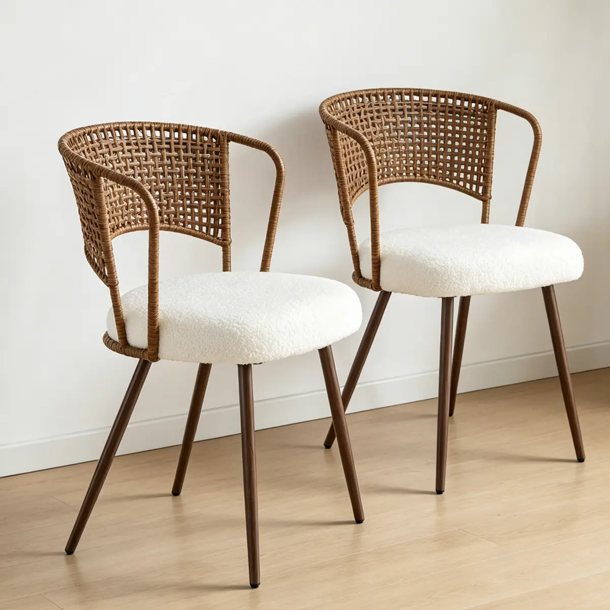 AobtkelWicker dining chairs - 2-piece set - Farmhouse soft cushioned cane back kitchen chair, sponge cushion, wing-back dining chair with metal legs, suitable for home and kitchen (dark brown)